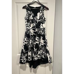White House Black Market hi lo floral dress Sz. 2 black white 100% cotton NWT
